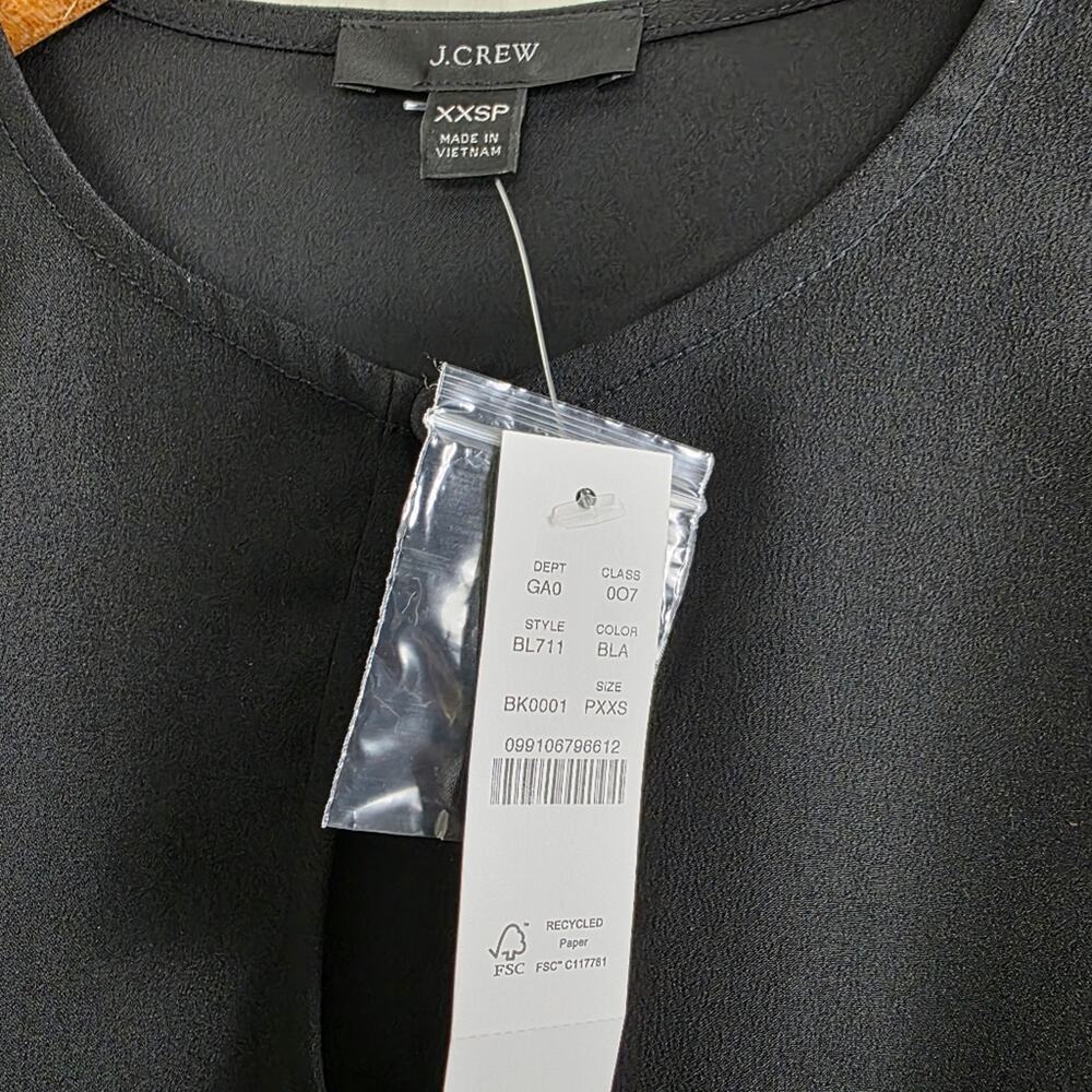J. Crew Black Puff Sleeve Satin Back Crepe Blouse Top Size XXS Petite XXSP NWT - Picture 6 of 8